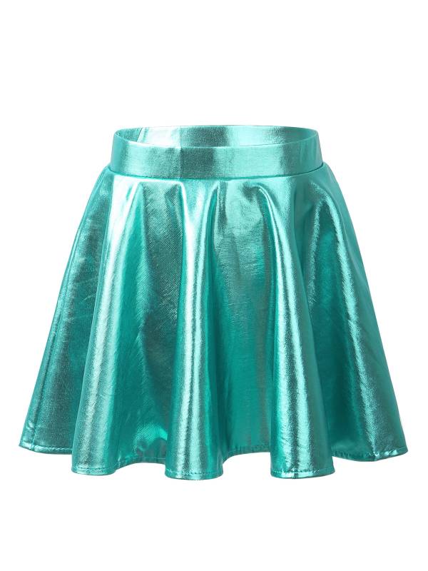 Kids Girls Glossy Metallic Pleated A-Line Skirt Jazz Dance Skirt thumb