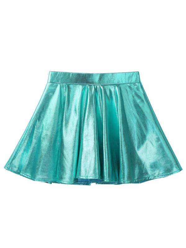 Kids Girls Glossy Metallic Pleated A-Line Skirt Jazz Dance Skirt thumb