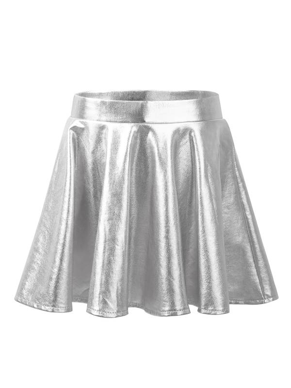 Kids Girls Glossy Metallic Pleated A-Line Skirt Jazz Dance Skirt thumb