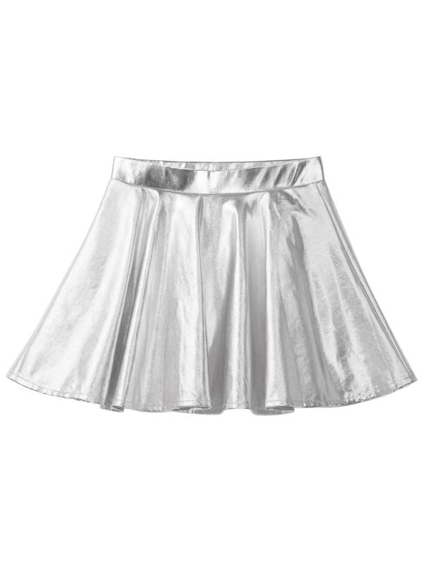 Kids Girls Glossy Metallic Pleated A-Line Skirt Jazz Dance Skirt thumb