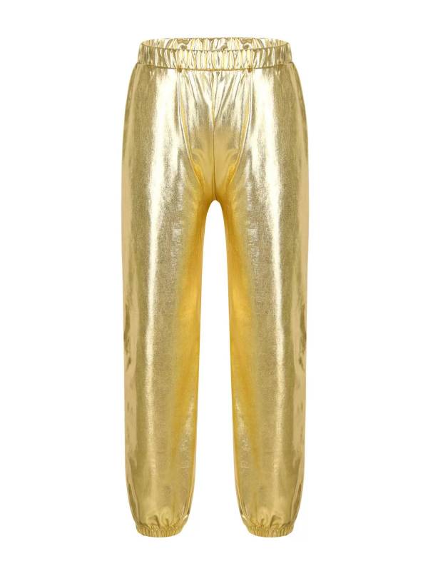 Kids Girls Glossy Metallic Elastic Waist Dance Pants thumb
