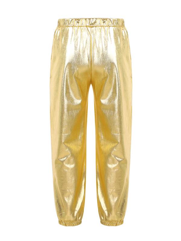 Kids Girls Glossy Metallic Elastic Waist Dance Pants thumb