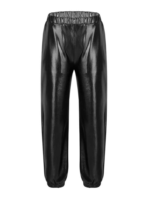 Kids Girls Glossy Metallic Elastic Waist Dance Pants thumb
