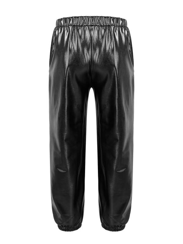 Kids Girls Glossy Metallic Elastic Waist Dance Pants thumb