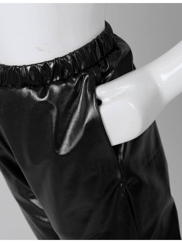 Kids Girls Glossy Metallic Elastic Waist Dance Pants thumb