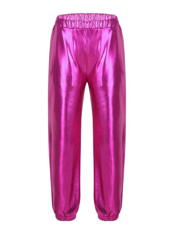 Kids Girls Glossy Metallic Elastic Waist Dance Pants thumb