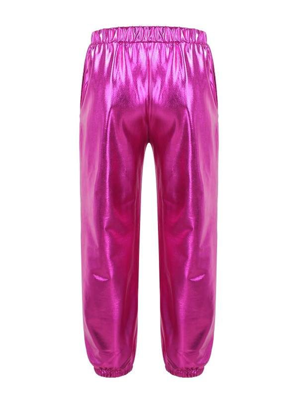 Kids Girls Glossy Metallic Elastic Waist Dance Pants thumb