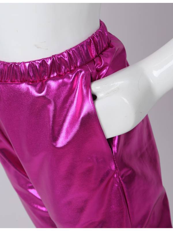 Kids Girls Glossy Metallic Elastic Waist Dance Pants thumb
