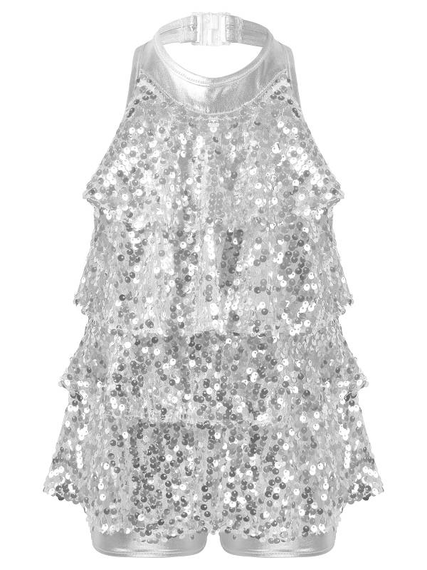 Kids Girls Backless Sequins Ballet Dance Unitard Jazz Costumes thumb