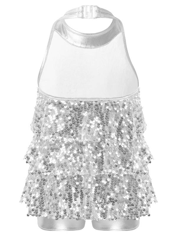 Kids Girls Backless Sequins Ballet Dance Unitard Jazz Costumes thumb