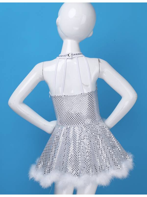 Kids Girls Christmas Sleeveless Halter Neck Sequins Snowman Costume Tutu Dress thumb