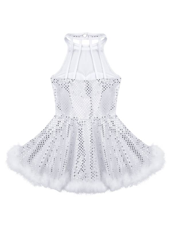 Kids Girls Christmas Sleeveless Halter Neck Sequins Snowman Costume Tutu Dress thumb