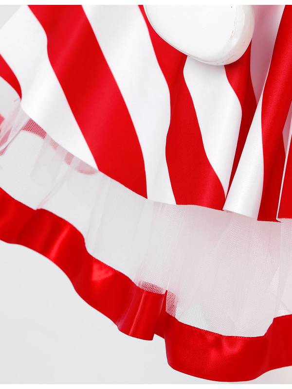 Kids Girls Christmas Sleeveless Sequins Striped Twirling Leotard Dress thumb