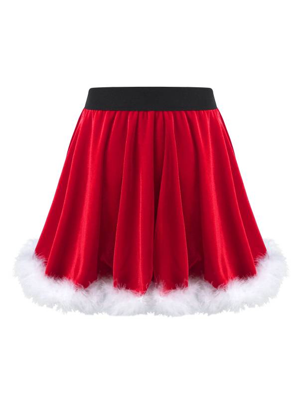 Kids Girls Christmas Velvet Solid Color A-line Skirt thumb
