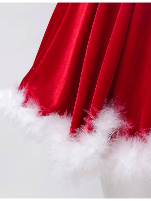 Kids Girls Christmas Velvet Solid Color A-line Skirt thumb