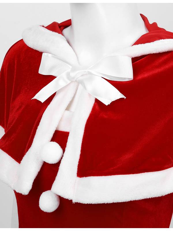 Women Sleeveless Velvet A-line Dress and Hooded Cape Christmas Reindeer Costume thumb