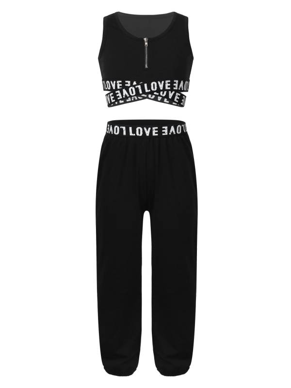 Girls 2pcs Tank Crop Top and Pants Gym Fitness Sport Set thumb
