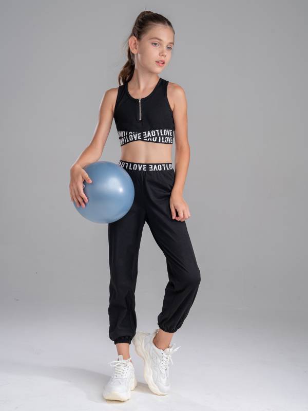 Girls 2pcs Tank Crop Top and Pants Gym Fitness Sport Set thumb