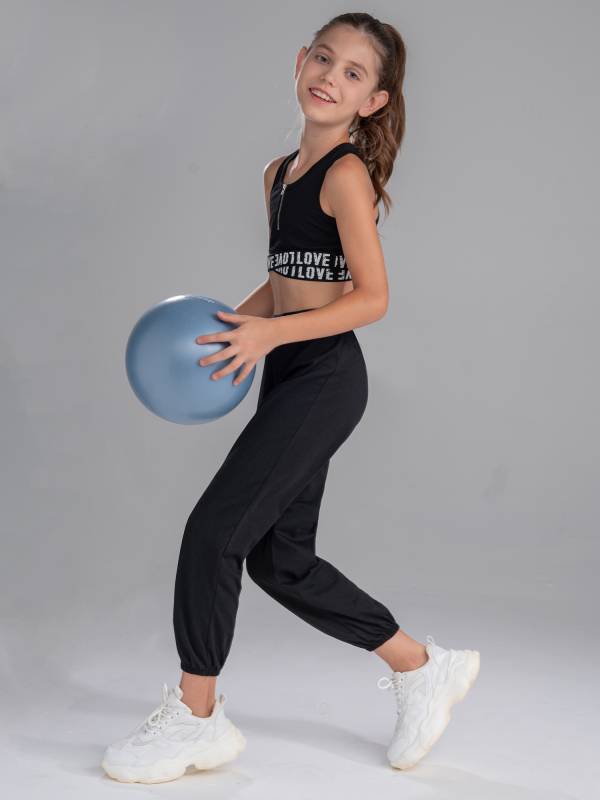 Girls 2pcs Tank Crop Top and Pants Gym Fitness Sport Set thumb