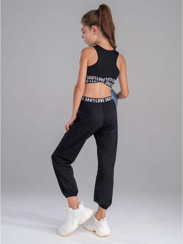 Girls 2pcs Tank Crop Top and Pants Gym Fitness Sport Set thumb