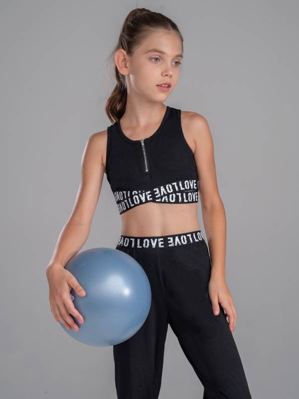Girls 2pcs Tank Crop Top and Pants Gym Fitness Sport Set thumb