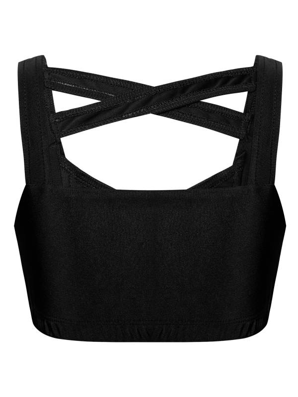 Kids Girls Solid Black Sleeveless Crop Top and Shorts Sport Sets thumb