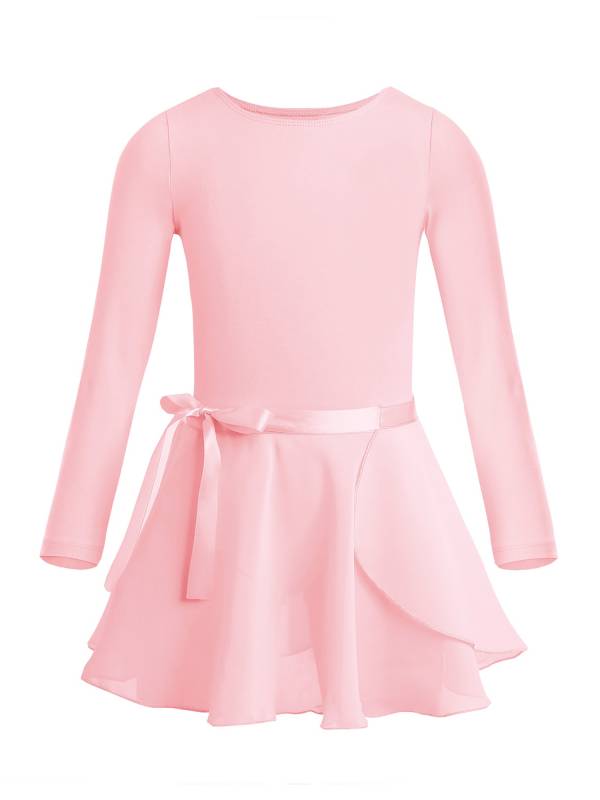Girls 2pcs Cotton Long Sleeves Leotard with Chiffon Skirt Ballet Dance Set thumb