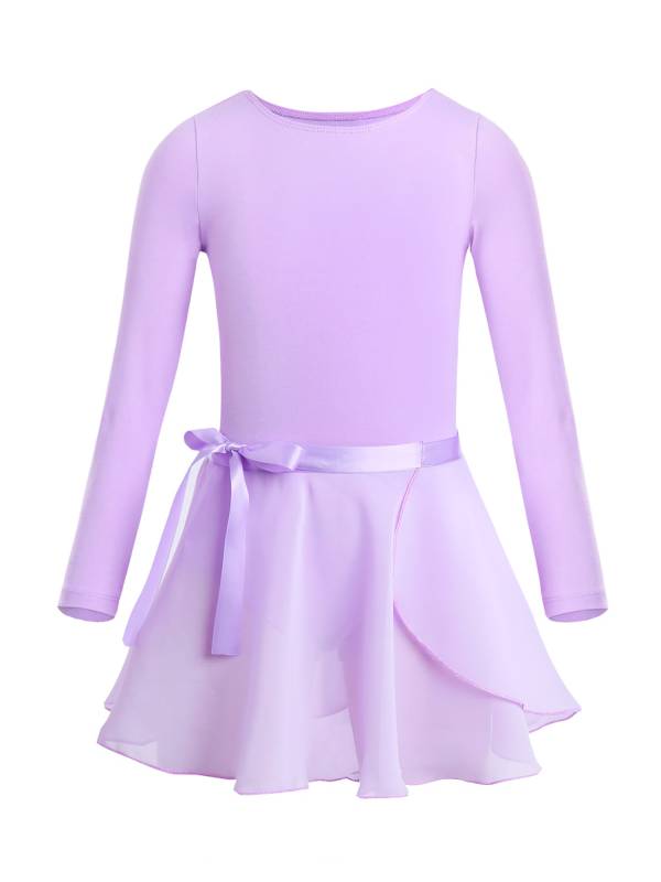 Girls 2pcs Cotton Long Sleeves Leotard with Chiffon Skirt Ballet Dance Set thumb