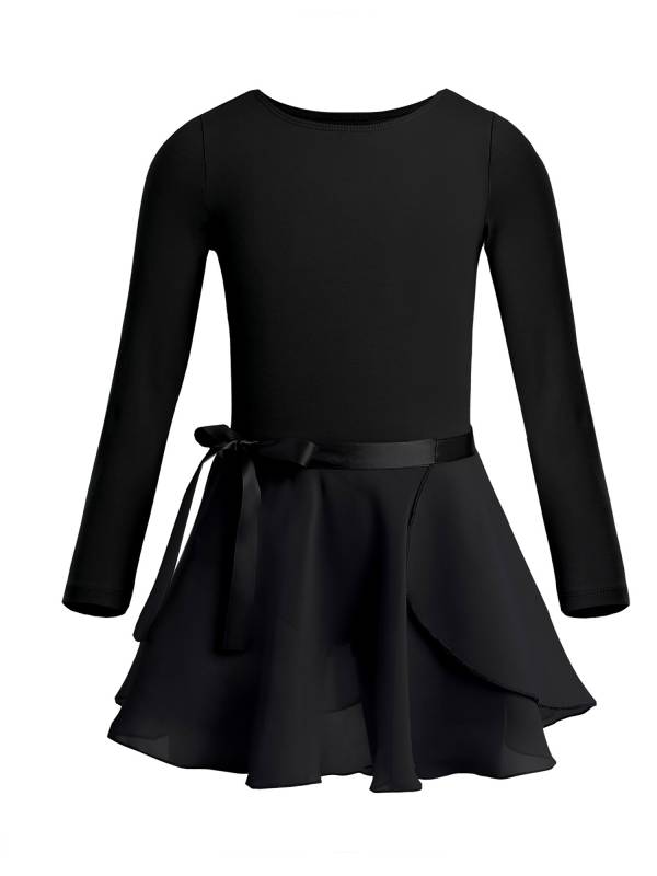 Girls 2pcs Cotton Long Sleeves Leotard with Chiffon Skirt Ballet Dance Set thumb