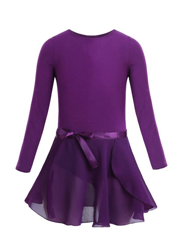 Girls 2pcs Cotton Long Sleeves Leotard with Chiffon Skirt Ballet Dance Set thumb