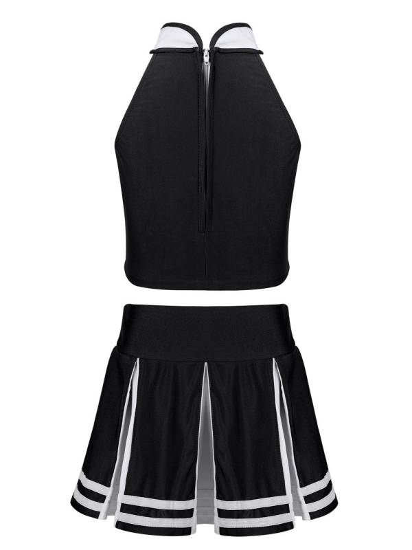 Kids Girls 2pcs Sleeveless Halter Neck Top and Pleated Skirt Cheerleading Set thumb