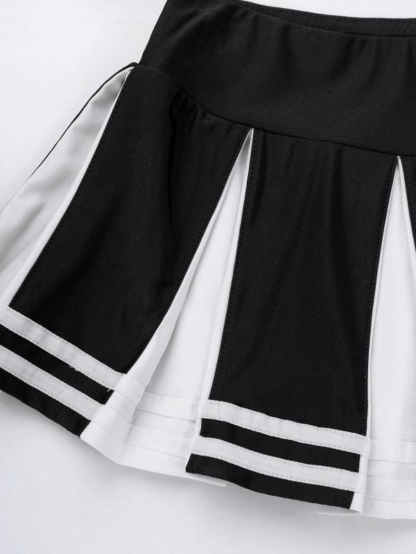 Kids Girls 2pcs Sleeveless Halter Neck Top and Pleated Skirt Cheerleading Set thumb