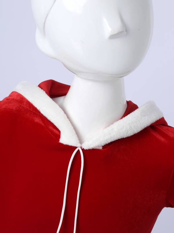 Kids Girls Christmas Santa Claus Long Sleeve Velvet Hooded A-line Dress thumb