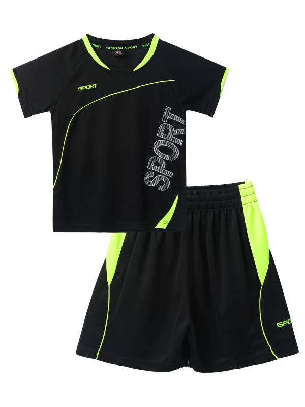 Kids Boys 2pcs Short Sleeve Net Sport Print Top and Shorts Set thumb