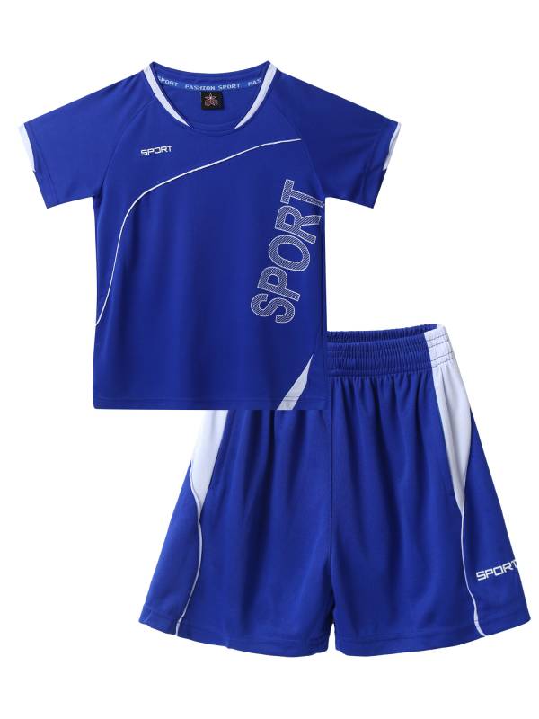 Kids Boys 2pcs Short Sleeve Net Sport Print Top and Shorts Set thumb