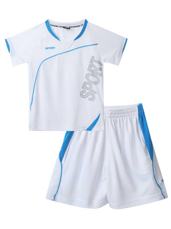 Kids Boys 2pcs Short Sleeve Net Sport Print Top and Shorts Set thumb