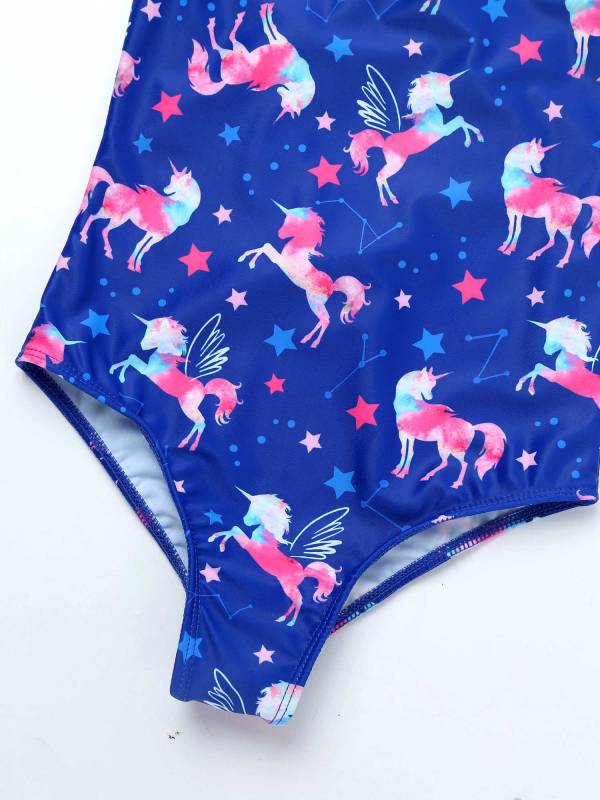 Kids Girls Sleeveless Unicorn Pattern One-Piece Swimsuit thumb