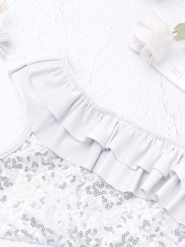 Kids Girls Sleeveless Sequin Ruffle Jazz Dance Crop Top thumb