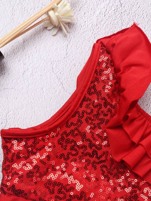 Kids Girls Sleeveless Sequin Ruffle Jazz Dance Crop Top thumb