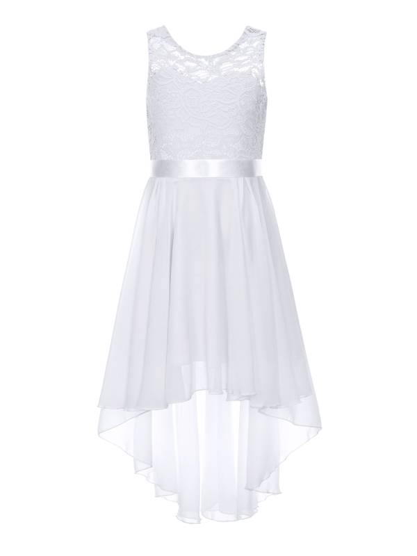 Kids Girls Sleeveless Lace Floral High-Low Chiffon Dress thumb