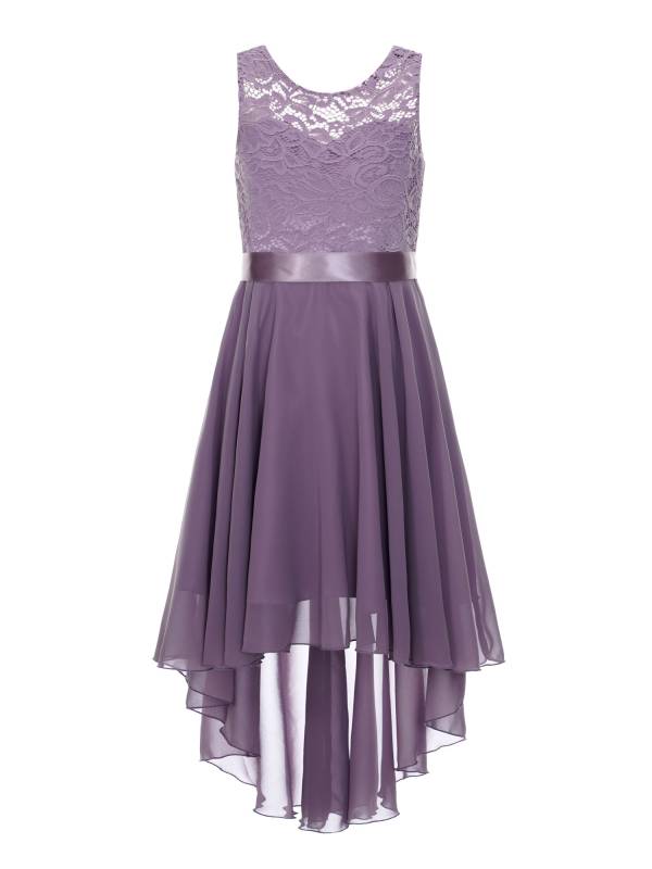 Kids Girls Sleeveless Lace Floral High-Low Chiffon Dress thumb