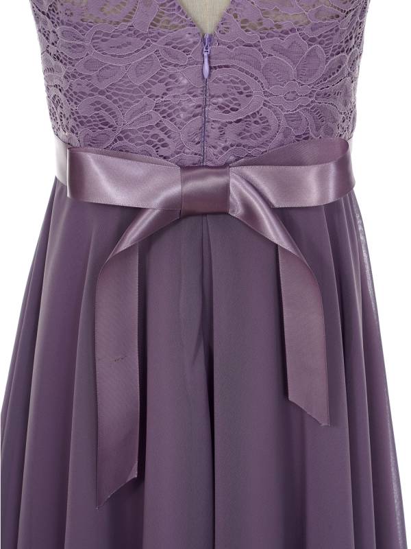 Kids Girls Sleeveless Lace Floral High-Low Chiffon Dress thumb