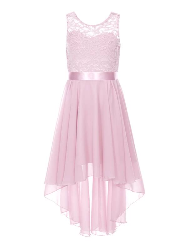 Kids Girls Sleeveless Lace Floral High-Low Chiffon Dress thumb