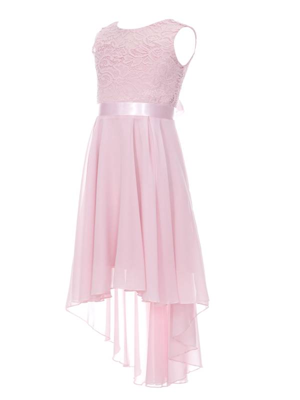 Kids Girls Sleeveless Lace Floral High-Low Chiffon Dress thumb