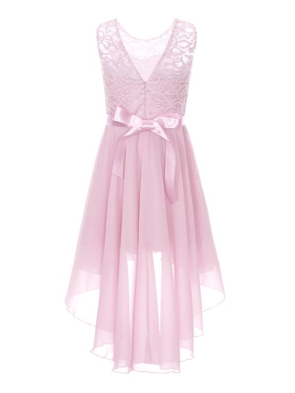 Kids Girls Sleeveless Lace Floral High-Low Chiffon Dress thumb