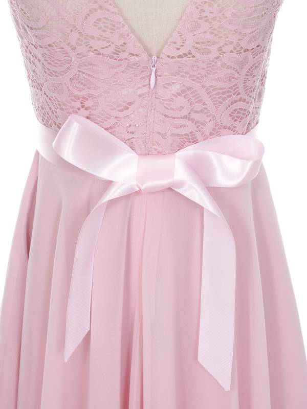 Kids Girls Sleeveless Lace Floral High-Low Chiffon Dress thumb