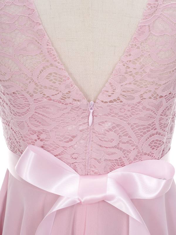 Kids Girls Sleeveless Lace Floral High-Low Chiffon Dress thumb