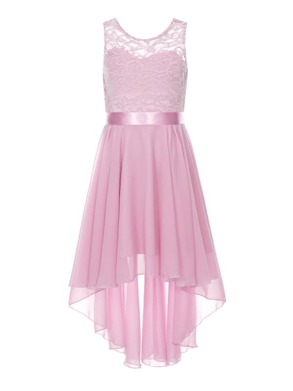 Kids Girls Sleeveless Lace Floral High-Low Chiffon Dress thumb