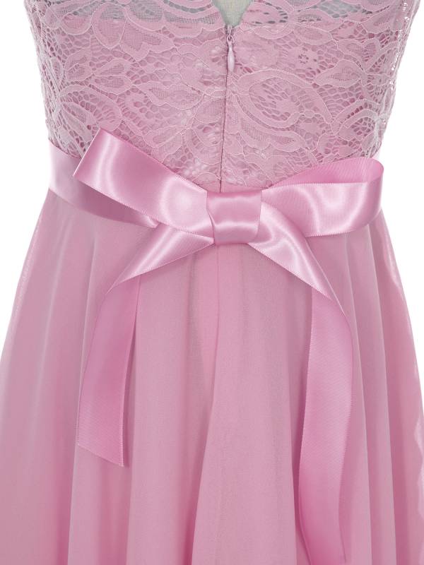 Kids Girls Sleeveless Lace Floral High-Low Chiffon Dress thumb