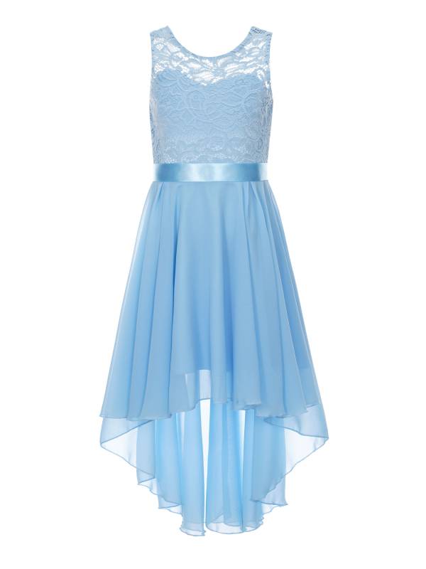Kids Girls Sleeveless Lace Floral High-Low Chiffon Dress thumb